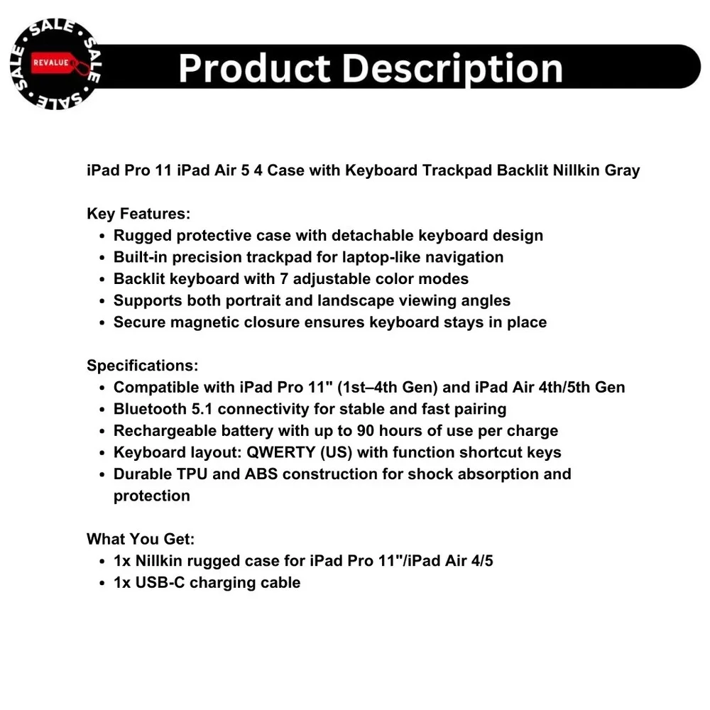 iPad Pro 11 iPad Air 5 4 Case‎ with Keyboard Trackpad Backlit Nillkin Gray